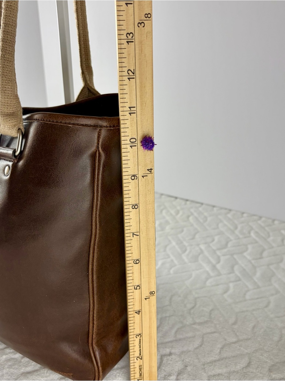 Vintage 90s Esprit chocolate brown shoulder bag tote with woven tan straps - Picture 11 of 11